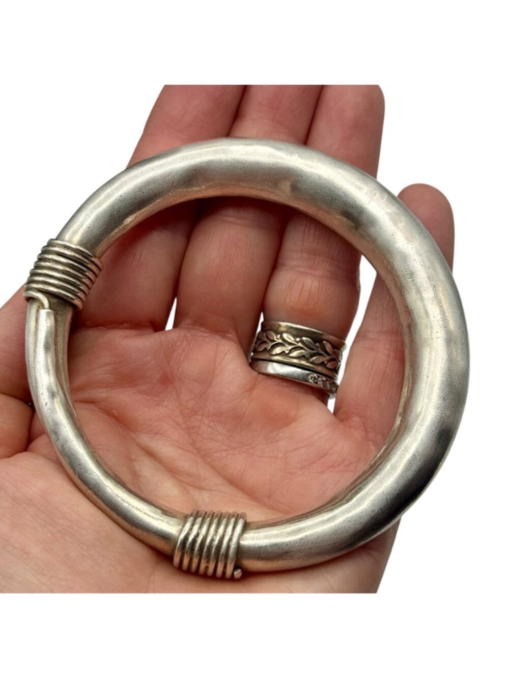 Sterling Silver Electroform Bangle Bracelet Statement Heavy 66g Modernist 7.5" - Picture 3 of 7